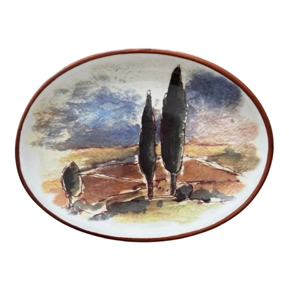 WILLIAMS SONOMA Oval Appetizer Plate Tuscany Italy Landscape 7.5”x 6” (set of 3)